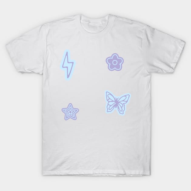 blue set butterfly lightning bolt smiley face star preppy aestheticpattern T-Shirt by Asilynn